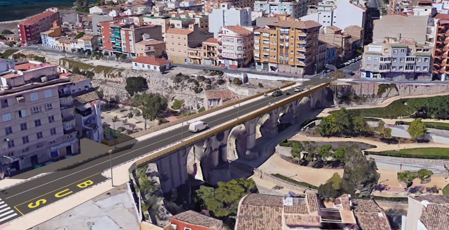 Recreaci&oacute;n de las obras de ampliaci&oacute;n del puente sobre el r&iacute;o Amadorio en Villajoyosa