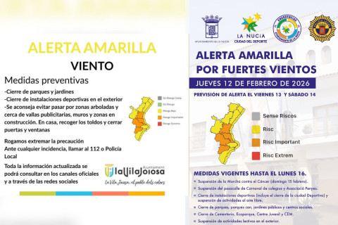 La Nuc&iacute;a y Villajoyosa suspenden actos y cierran instalaciones por el temporal de viento
