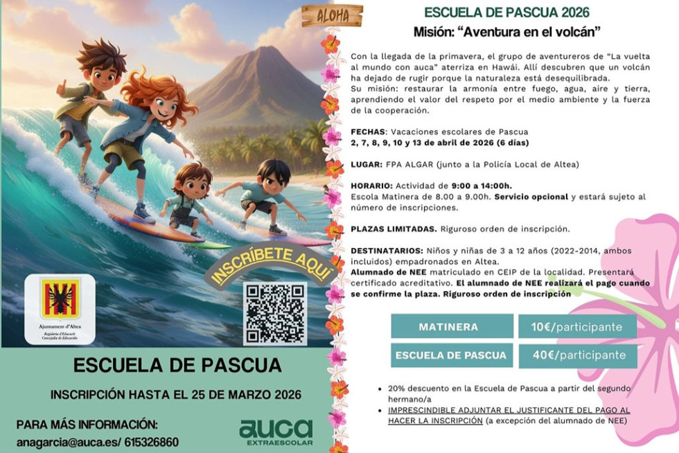 Altea organiza una nueva edición de la Escuela de Pascua para facilitar la conciliación familiar