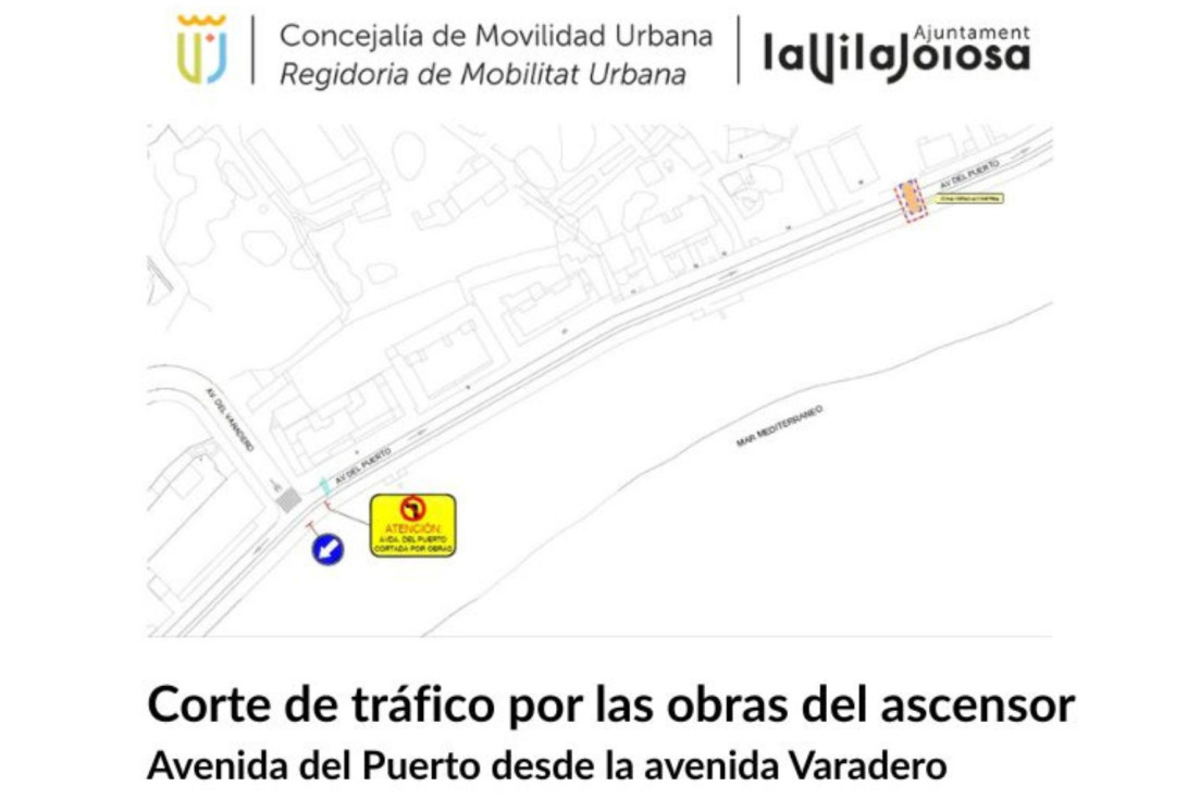 Nuevos cortes en la avenida del Puerto de Villajoyosa para avanzar en la conexión accesible con la playa Centro