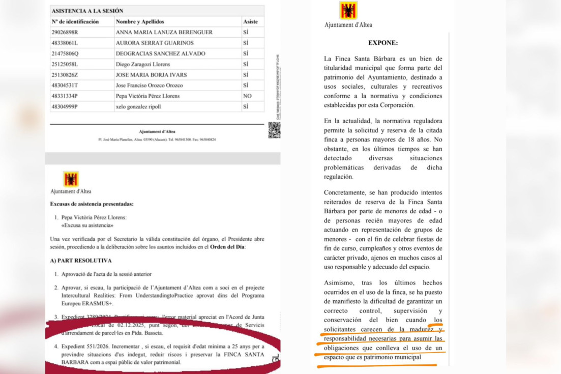 El PP de Altea acusa al gobierno de Compromís de restringir el uso de la finca Santa Bárbara a menores de 25 años