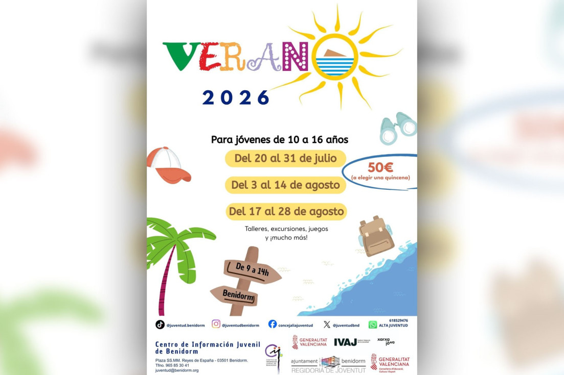 Benidorm lanza el ‘Programa Verano 2026’ para jóvenes de 10 a 16 años con actividades educativas y de ocio