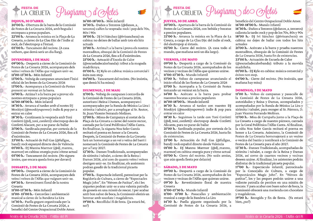 programación fiestas creueta l'alfàs 2026