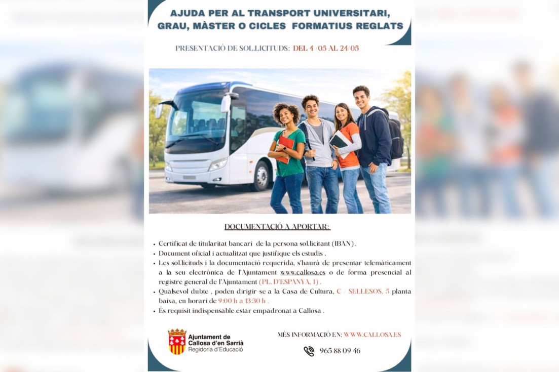 Cartel Ayuda al transporte universitario Callosa d'en Sarrià