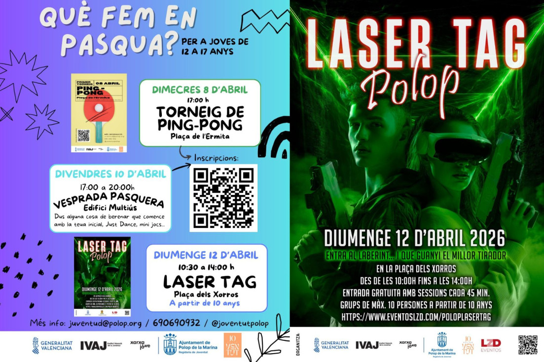 Carteles actividades ocio juvenil vacaciones escolares Polop de la Marina 2026