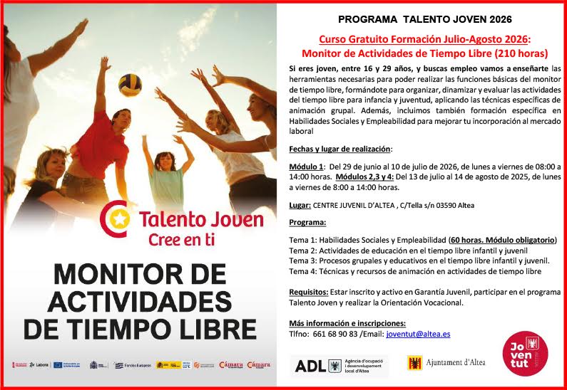Altea organiza un curso de monitor de tiempo libre para jóvenes este verano