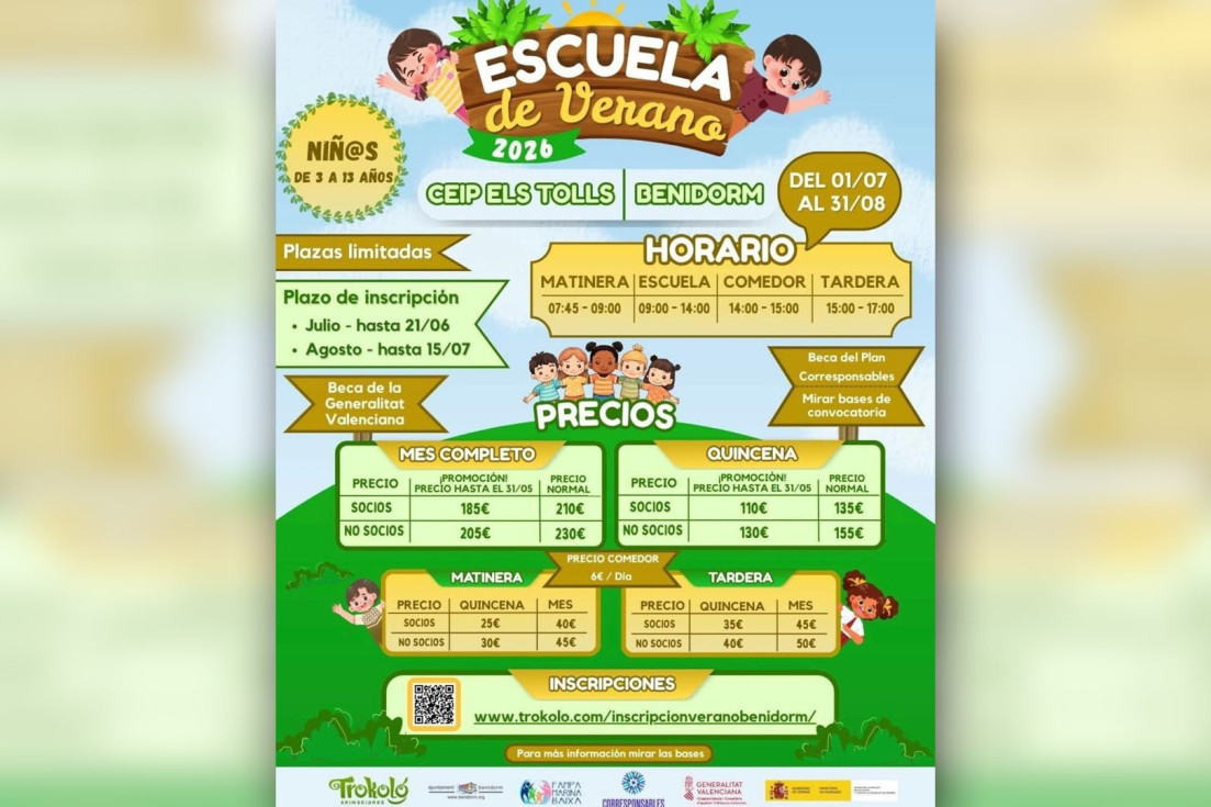 cartel Escuela Verano CEIP Els Tolls Benidorm