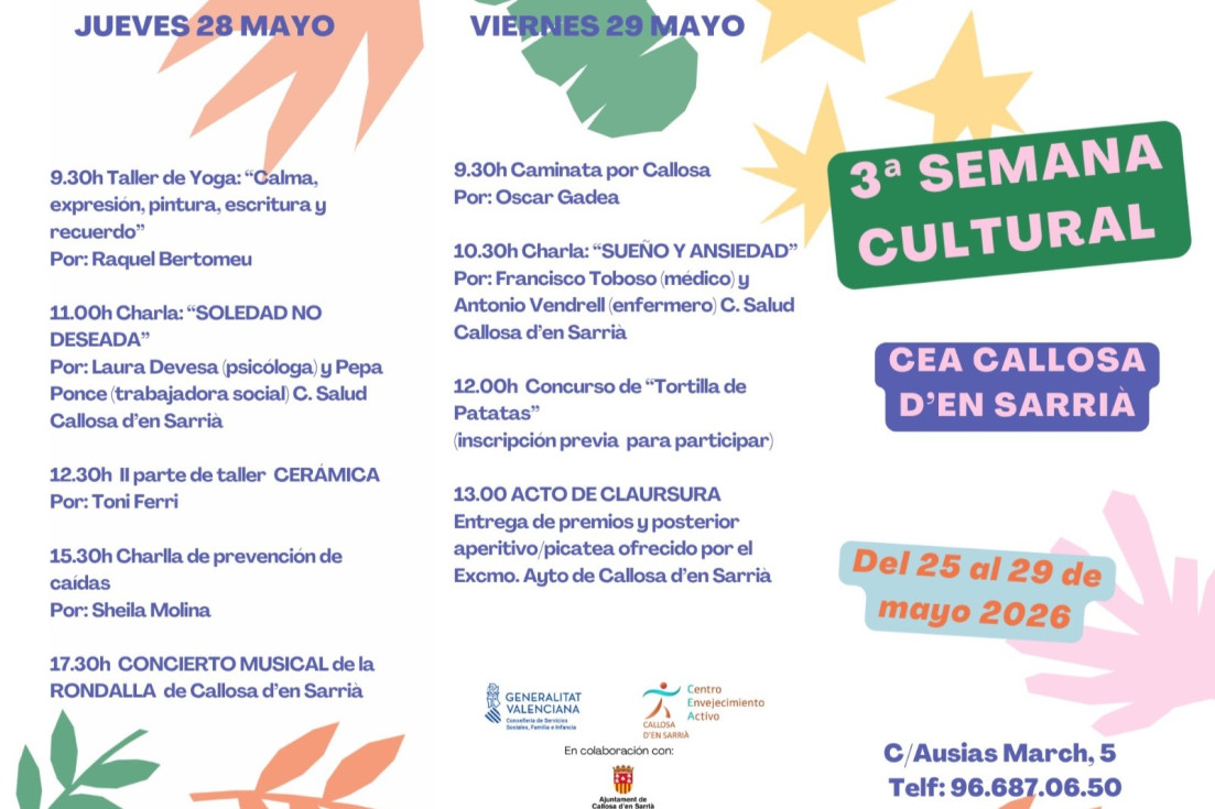 programación 2 Callosa d’en Sarrià Semana Cultural CEA mayo 2026
