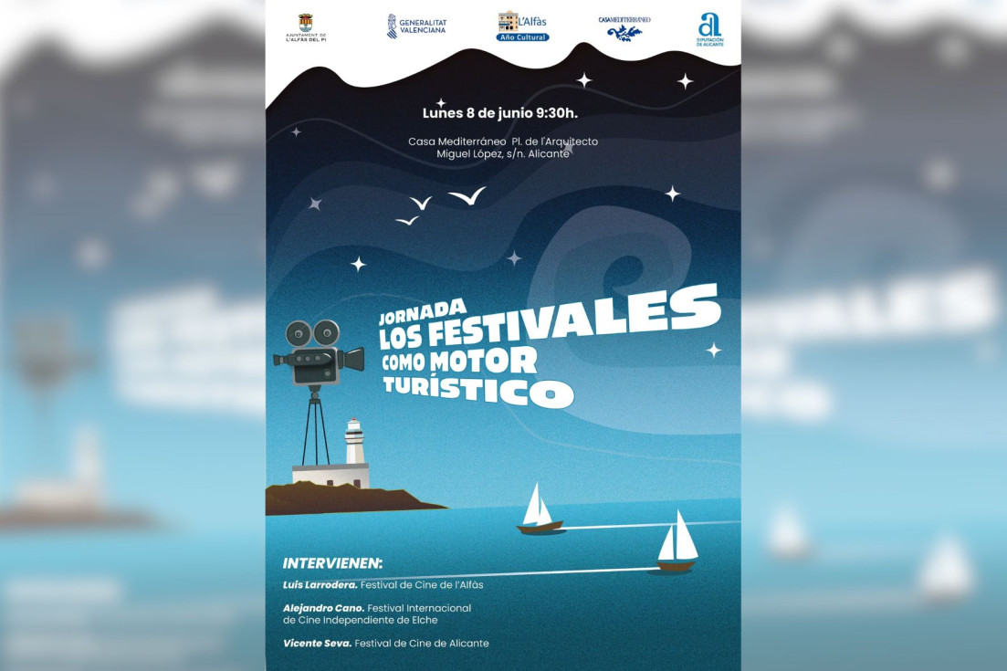 Cartel jornada Los Festivales como motor turístico Casa Mediterráneo Festival Cine l’Alfàs del Pi