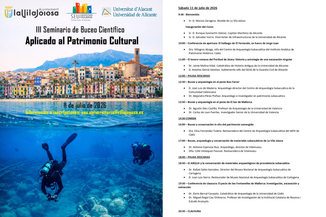 Villajoyosa reúne a expertos de toda España en el III Seminario de Buceo Científico Aplicado al Patrimonio Cultural