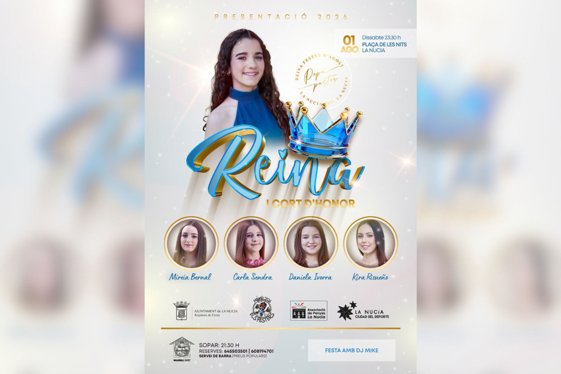 Pepa Pastor será presentada como reina de les Festes d’Agost 2026 de La Nucía