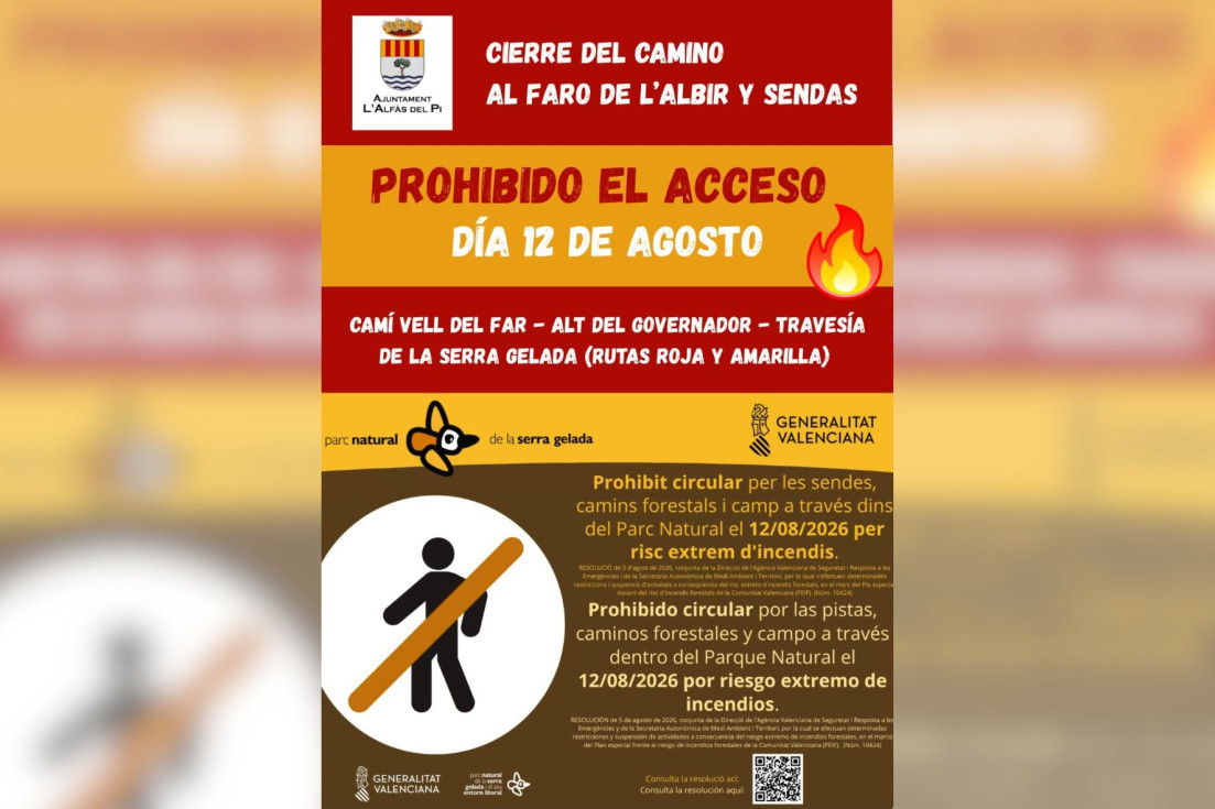 Cartel cierre faro albir l'alfàs