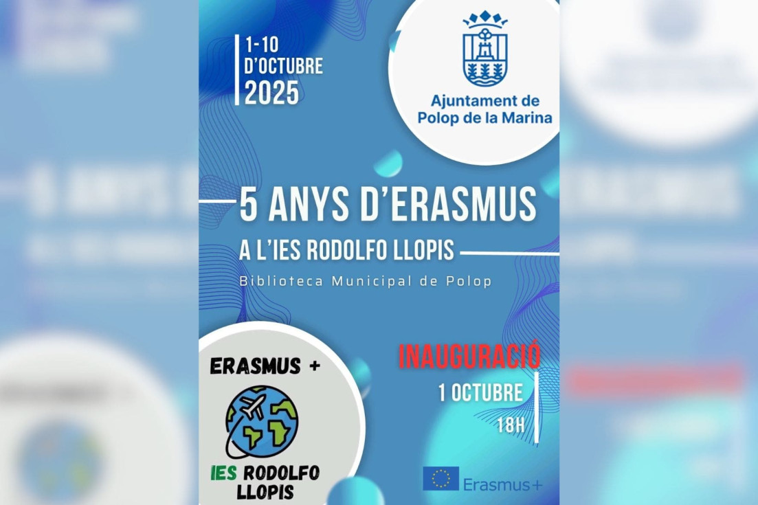 Cartel Exposición V Aniversario Erasmus + IES Rodolfo Llopis Polop