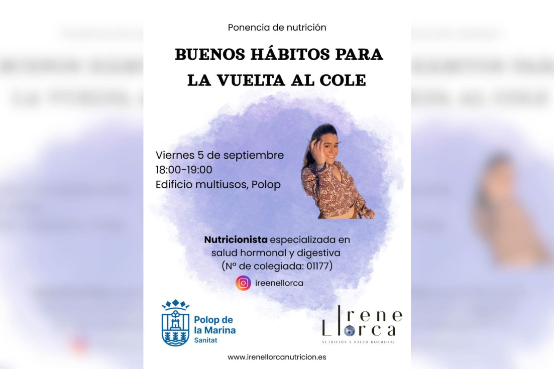 ponencia nutrición Buenos hábitos para la Vuelta al Cole Polop de la Marina