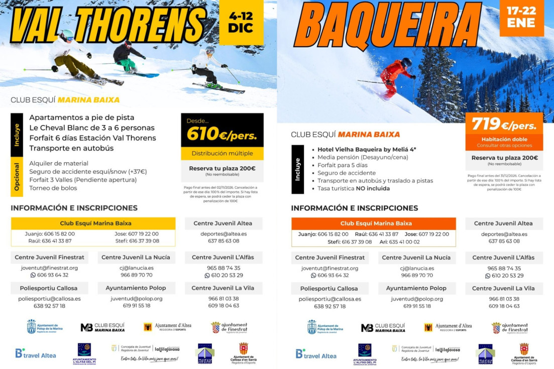 Campaña Esquí Marina Baixa Val Thorens Baqueira Beret
