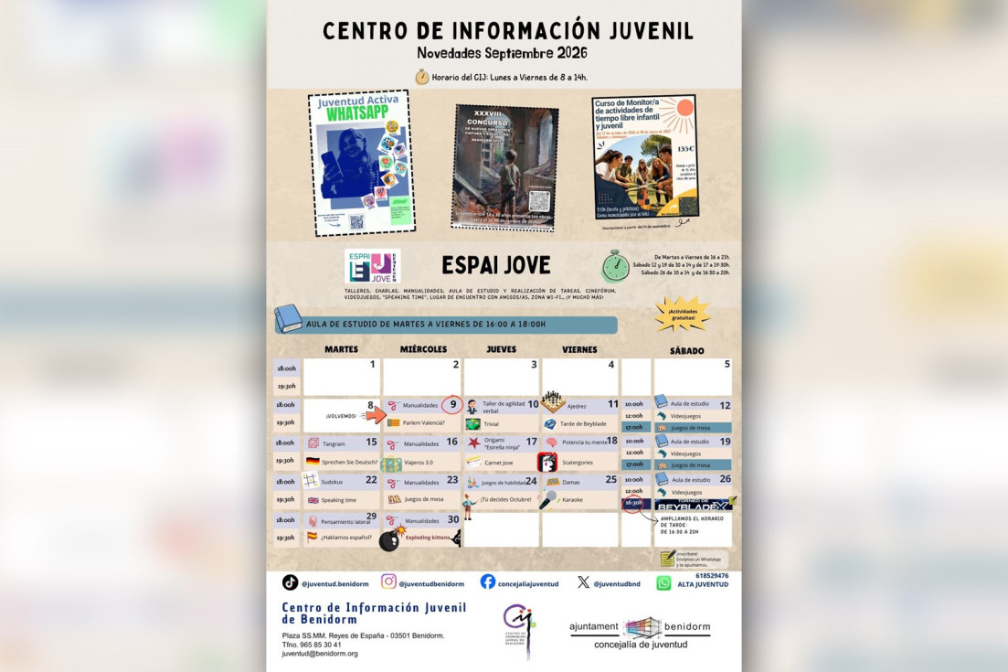 Benidorm pone en marcha la programación de septiembre del Espai Jove