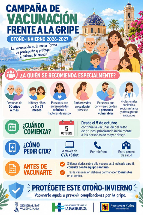 Cartel de la campa&ntilde;a de vacunaci&oacute;n frente a la gripe 2026-2027 en Altea.