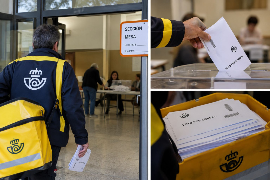 Recreaci&oacute;n de la entrega de votos por correo en un colegio electoral.