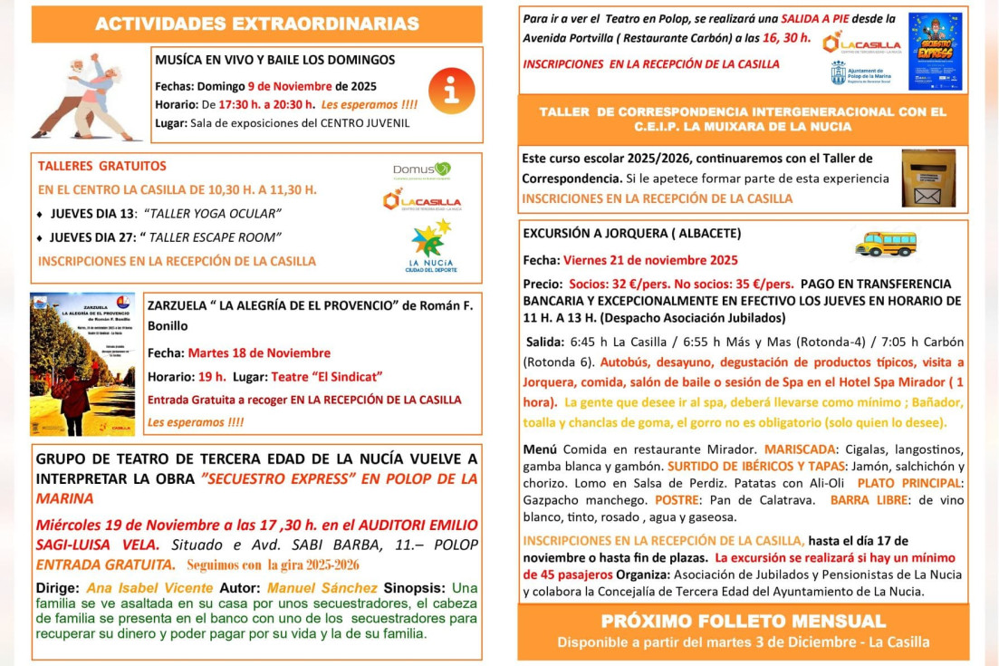La Nucia programa 3a Edad Noviembre 2025