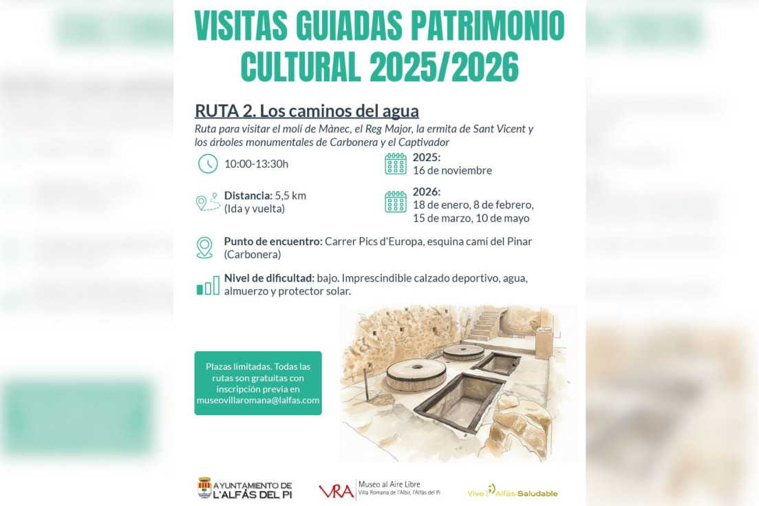 cartel visita guiada gratuita ruta Los caminos del agua l'alfàs