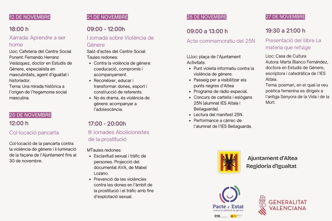 programación jornadas violencia género abolicionistes Altea
