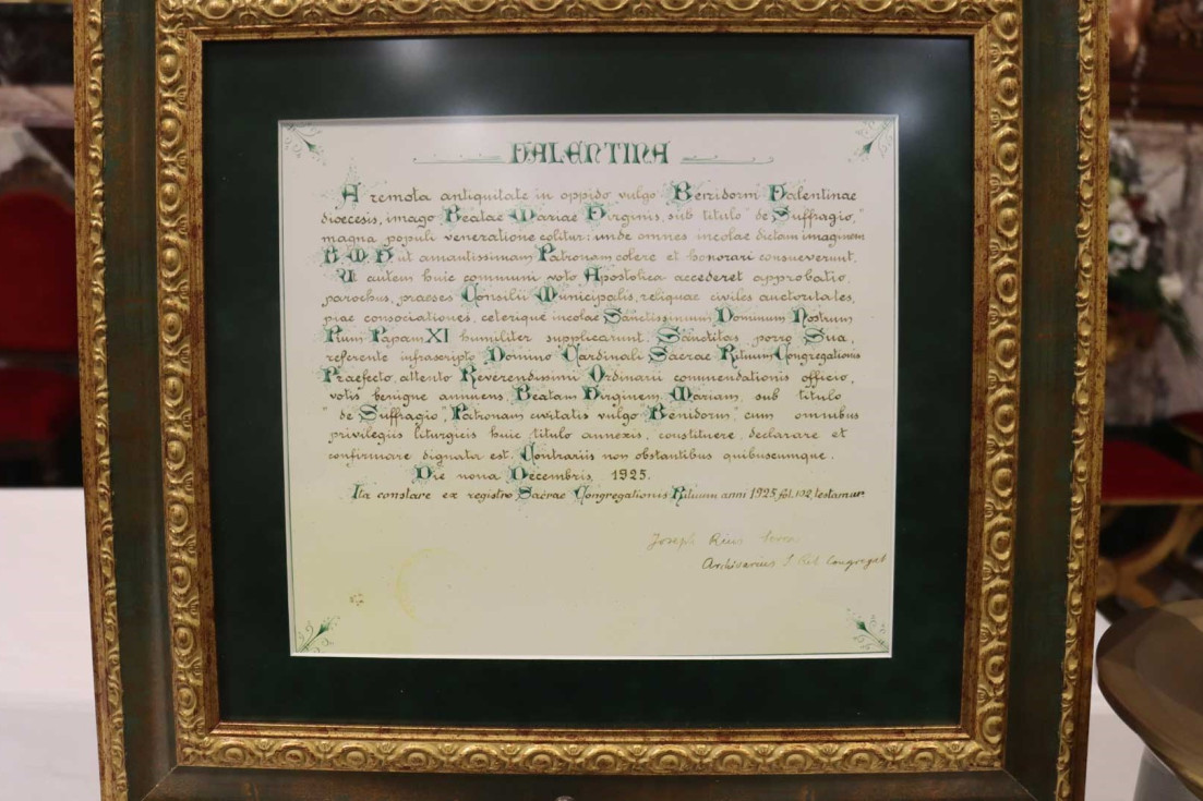 Benidorm inicia actos centenario coronación Virgen Sufragio